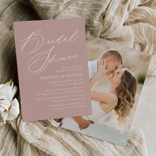 Elegant Script Dusty Rose Photo Bridal Shower Invitation