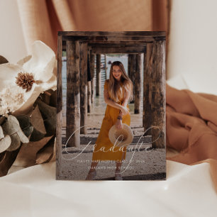 Elegant Script Dusty Rose Photo Graduation Party Invitation