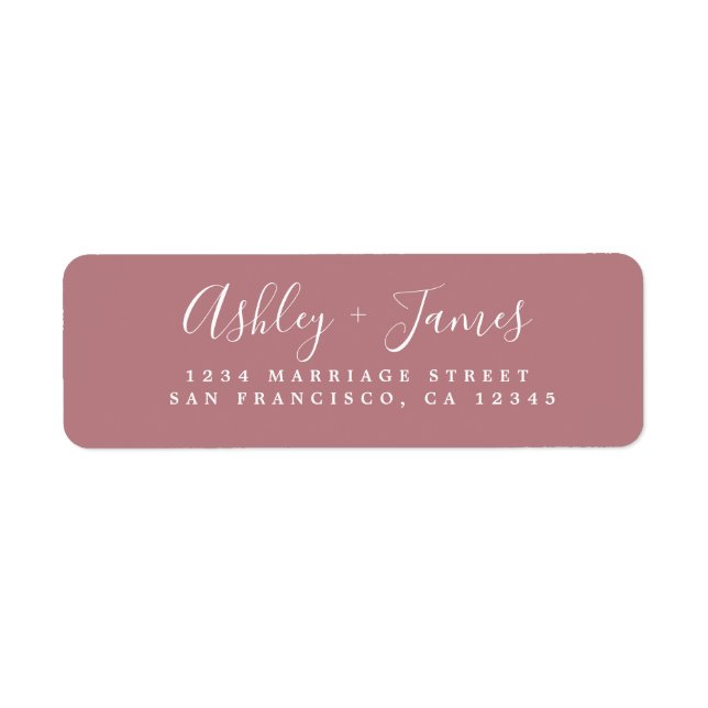 Elegant Script Dusty Rose Wedding Return Address Label (Front)