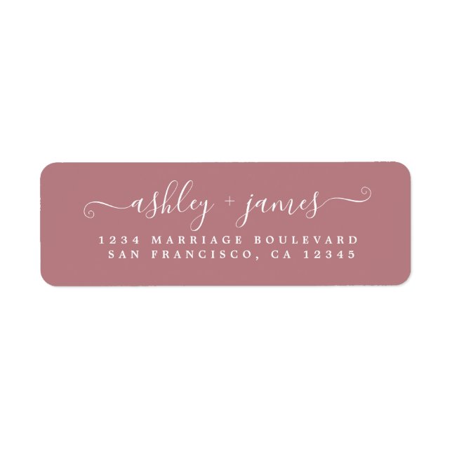 Elegant Script Dusty Rose Wedding Return Address Label (Front)