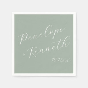 Elegant Script Dusty Sage Green Wedding Custom  Napkin