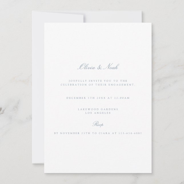Elegant Script Dusty & White Engagement Invitation (Front)