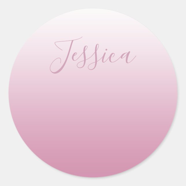 Elegant Script & Editable Pink (any colour) Ombre Classic Round Sticker (Front)
