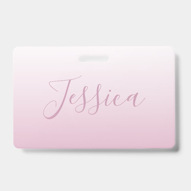 Elegant Script & Editable Pink (any colour) Ombre ID Badge (Front)