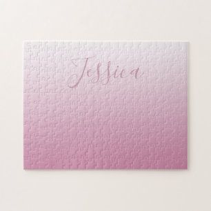 Elegant Script & Editable Pink (any colour) Ombre Jigsaw Puzzle