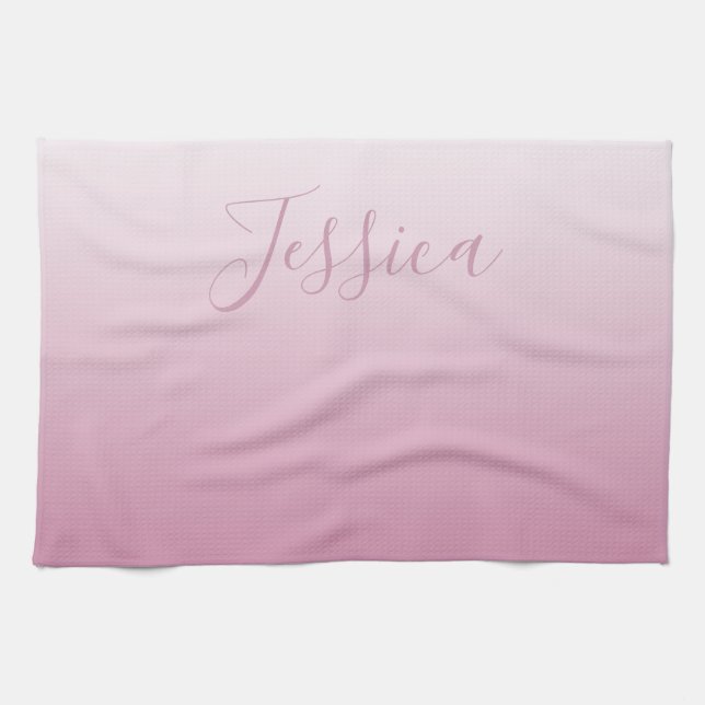 Elegant Script & Editable Pink (any colour) Ombre Tea Towel (Horizontal)