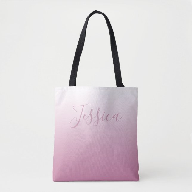 Elegant Script & Editable Pink (any colour) Ombre Tote Bag (Front)
