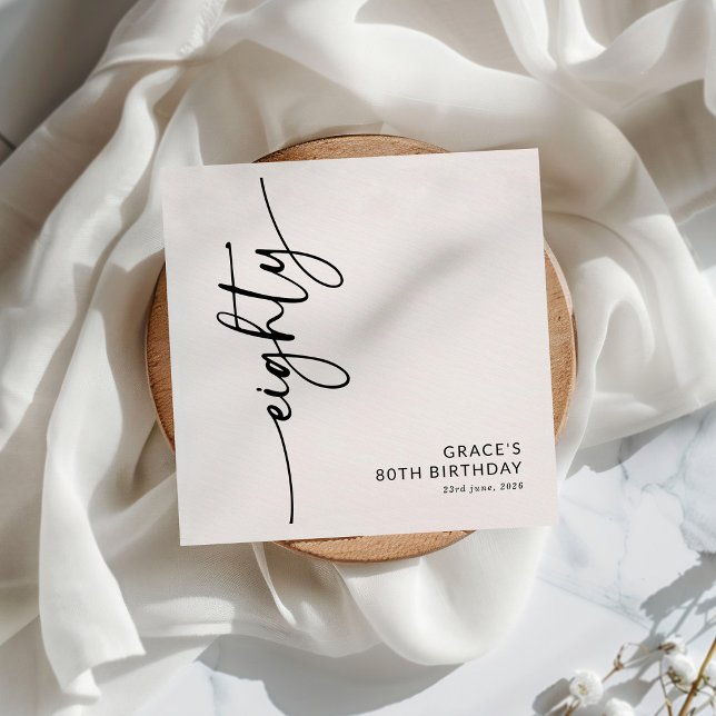 Elegant Script Eighty 80th Birthday Napkin (Creator Uploaded)