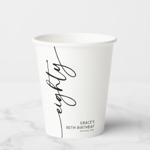 Elegant Script Eighty 80th Birthday Paper Cups