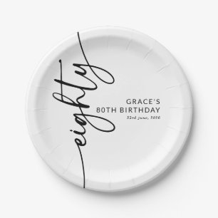 Elegant Script Eighty 80th Birthday Paper Plate