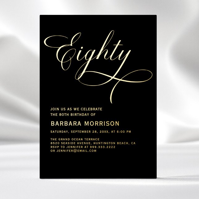 Elegant Script Eighty Black Gold 80th Birthday (Creator Uploaded)