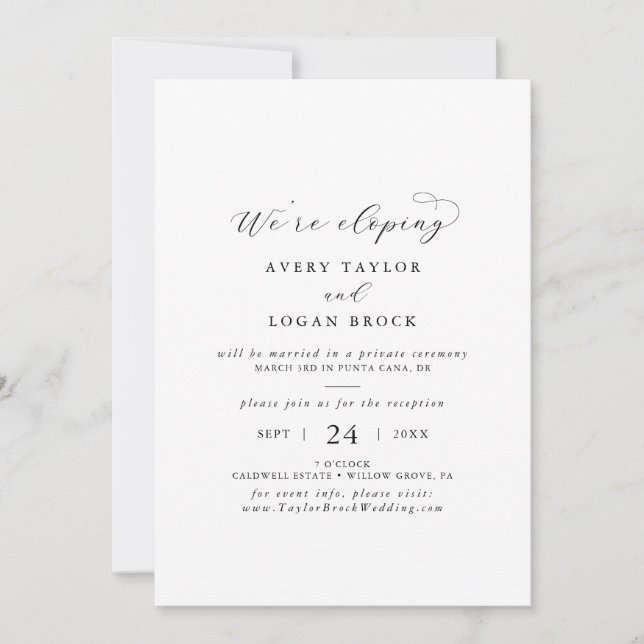Elegant Script Elopement Reception Invitation (Front)