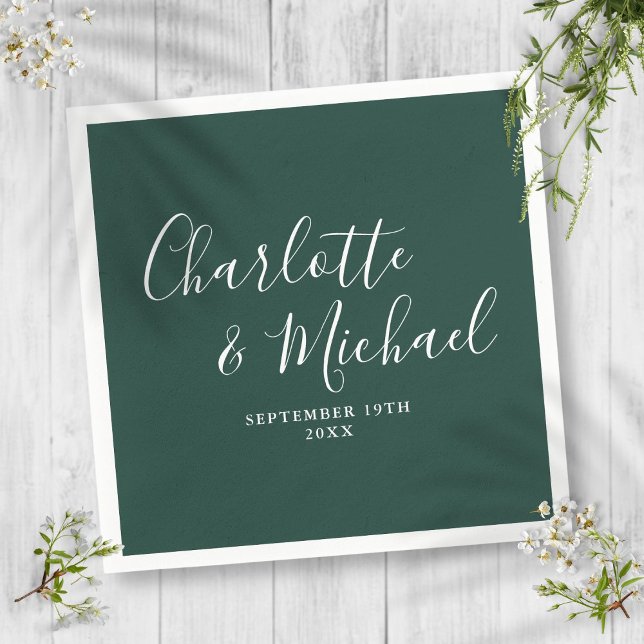 Elegant Script Emerald Green Minimalist Napkin (Elegant Script Emerald Green Minimalist Napkins)