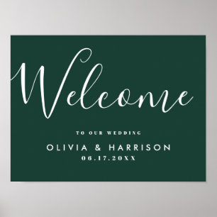 Elegant Script Emerald Green Wedding Welcome Sign