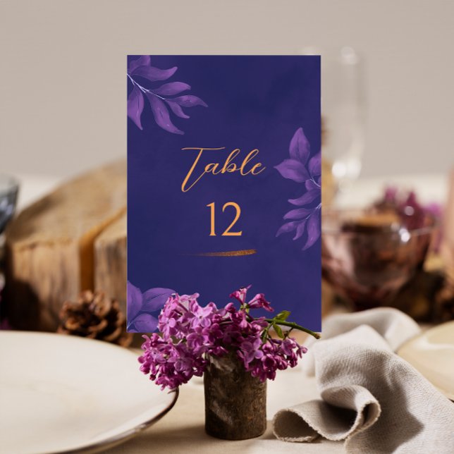 Elegant Script Emerald Purple and Gold Wedding Table Number (Creator Uploaded)