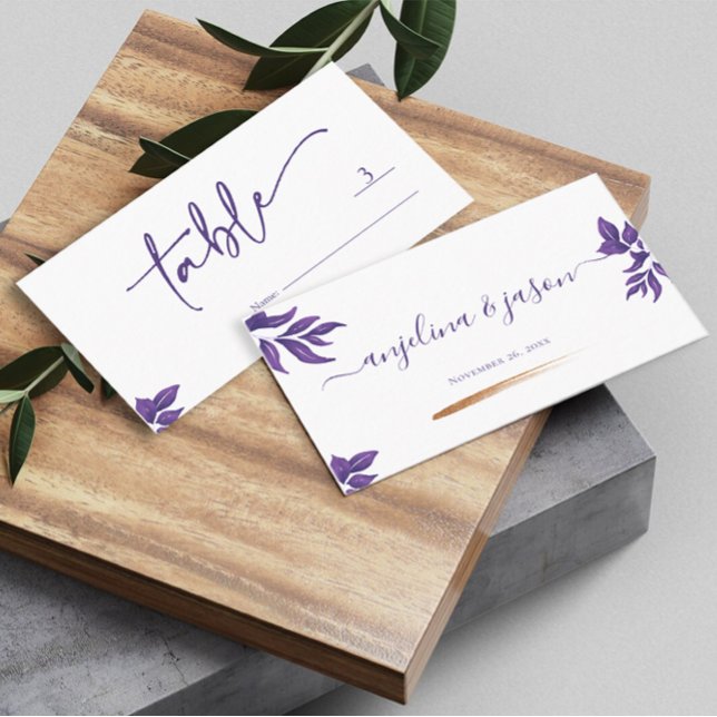 Elegant Script Emerald Purple Eucalyptus Wedding Place Card (Creator Uploaded)