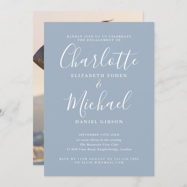 Elegant Script Engagement Party Photo Invitation (Front/Back)