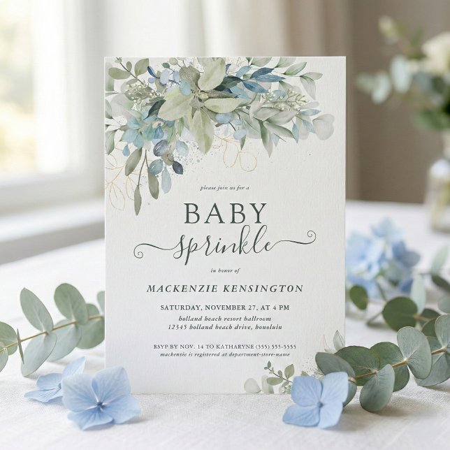 Elegant Script Eucalyptus Greenery Baby Sprinkle Invitation (Creator Uploaded)