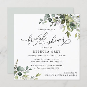 Elegant Script Eucalyptus Greenery Bridal Shower Invitation