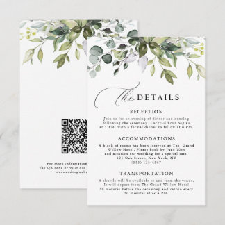 Elegant Script Eucalyptus Greenery QR Code Wedding Enclosure Card