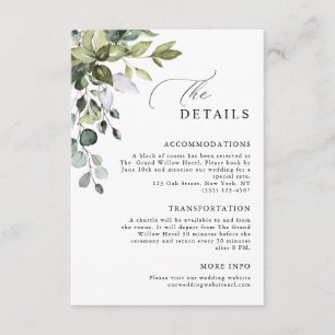 Elegant Script Eucalyptus Greenery Wedding Details Enclosure Card