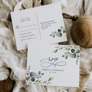 Elegant Script Eucalyptus Greenery Wedding Rsvp Postcard