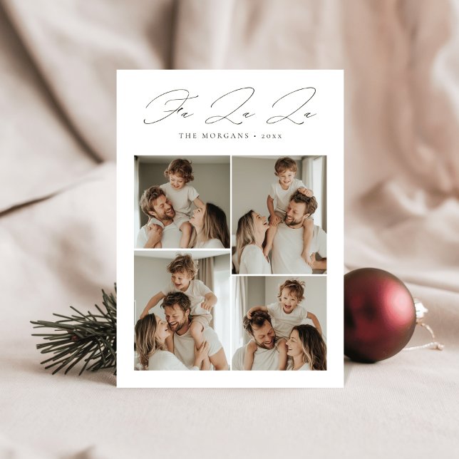 Elegant Script Fa La La Christmas 4 Photo Holiday Card (Creator Uploaded)