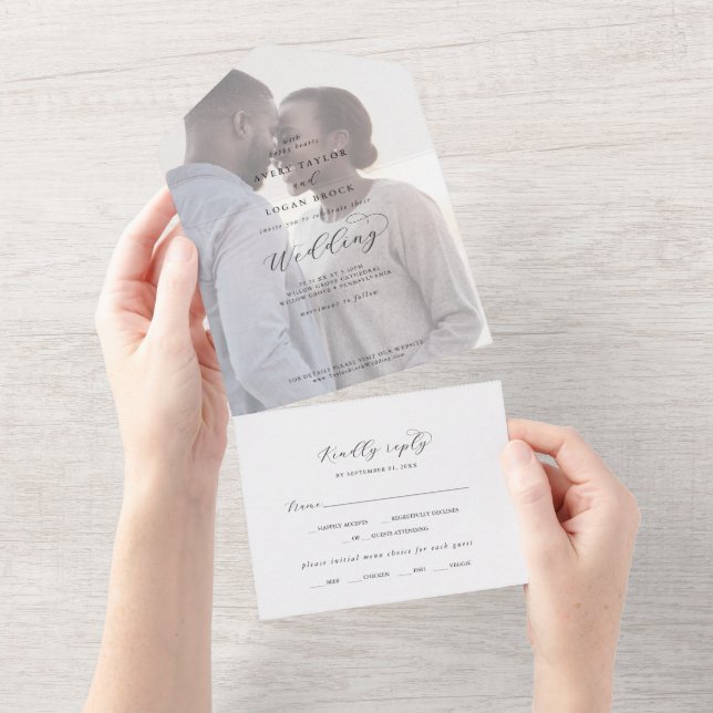 Elegant Script Faded Photo Wedding All In One Invi Invitation (Tearaway)