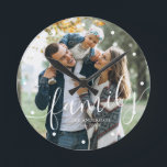Elegant Script "Family" Custom Photo Round Clock<br><div class="desc">Add your favourite photo from your last vacation,  wedding,  or special occasion.</div>