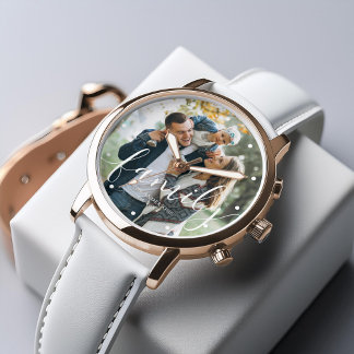 Elegant Script "Family" Custom Photo Watch