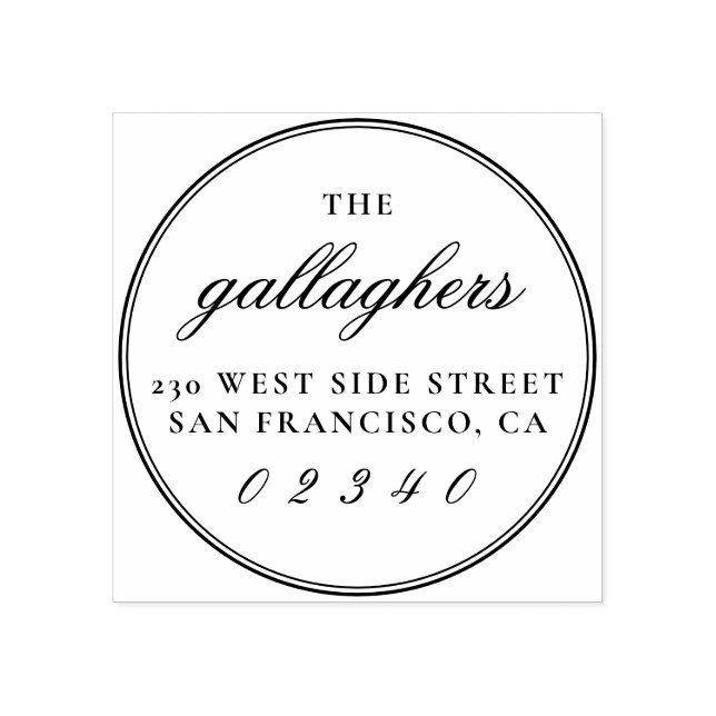 Elegant Script Family Name Round Return Address Rubber Stamp (Imprint)