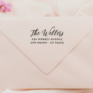 Elegant Script Family Name & Typography Address Rubber Stamp