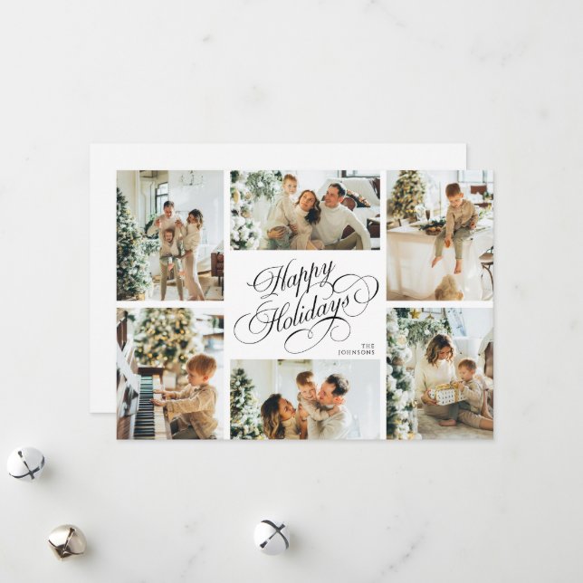 Elegant Script & Family Photo Collage Christmas Holiday Card (Front/Back In Situ)