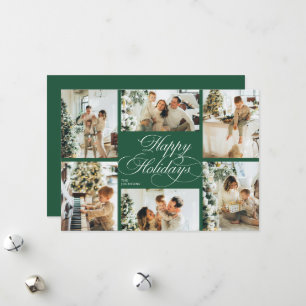Elegant Script & Family Photo Collage Christmas Holiday Card