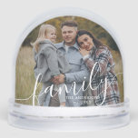 Elegant Script "Family" Photo Snow Globe<br><div class="desc">Add your favourite photos from your last vacation,  wedding,  or special occasion.</div>