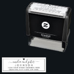 Elegant Script Family Wedding Return Address Self-inking Stamp<br><div class="desc">Elegant,  Modern Hand Lettered Script Wedding Return Address self-inking stamp. Featuring a pretty hand-written swash tail font script couple monogram names,  family name and a little heart motif on the top,  around thin line frame. Easy to personalise them with your names and return address info.</div>