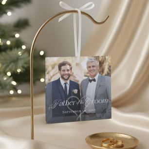 Elegant Script Father of the Groom Photo Keepsake Glass Tree Decoration