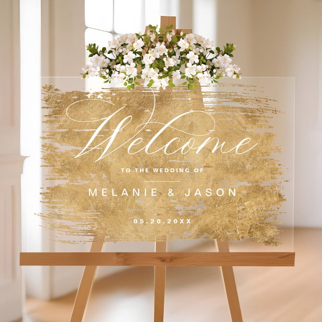 Elegant Script Faux Gold Brushed Welcome Wedding Acrylic Sign (Elegant Script Faux Gold Brushed Welcome Wedding Acrylic Sign)