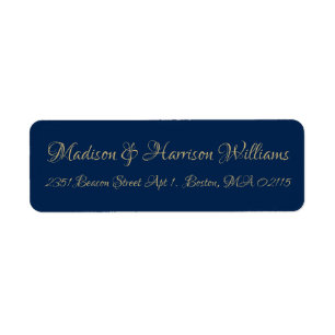 Elegant Script faux gold navy blue return address Return Address Label