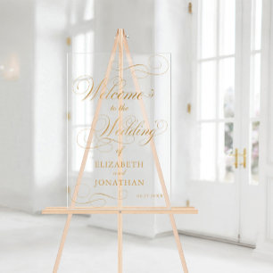 Elegant Script Faux Gold Wedding Welcome Acrylic Sign