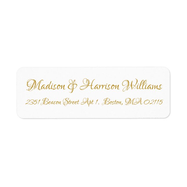 Elegant Script faux gold white return address Label (Front)