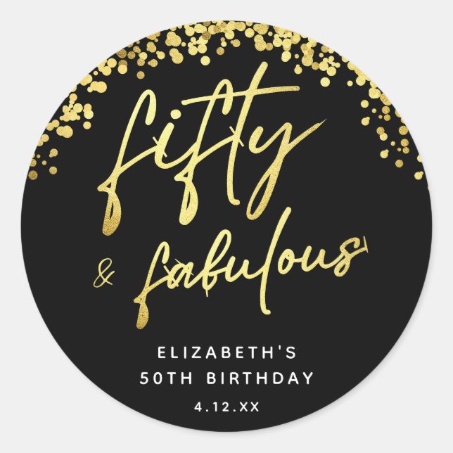 Elegant Script Fifty and Fabulous Birthday Classic Round Sticker (Front)