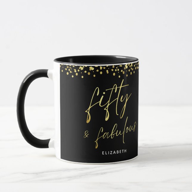 Elegant Script Fifty and Fabulous Birthday Mug (Left)