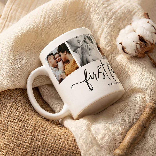 Elegant Script First Fathers Day 5 Photo Collage Coffee Mug (Creator Uploaded)