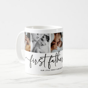Elegant Script First Fathers Day 5 Photo Collage Coffee Mug
