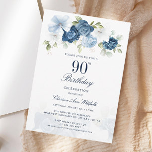 Elegant Script Floral 90th Birthday Invitation