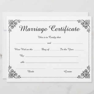 Elegant Script Floral Border Marriage Certificate