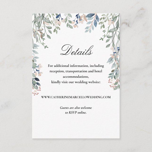 Elegant Script Floral Cascade Wedding Details Enclosure Card (Front)