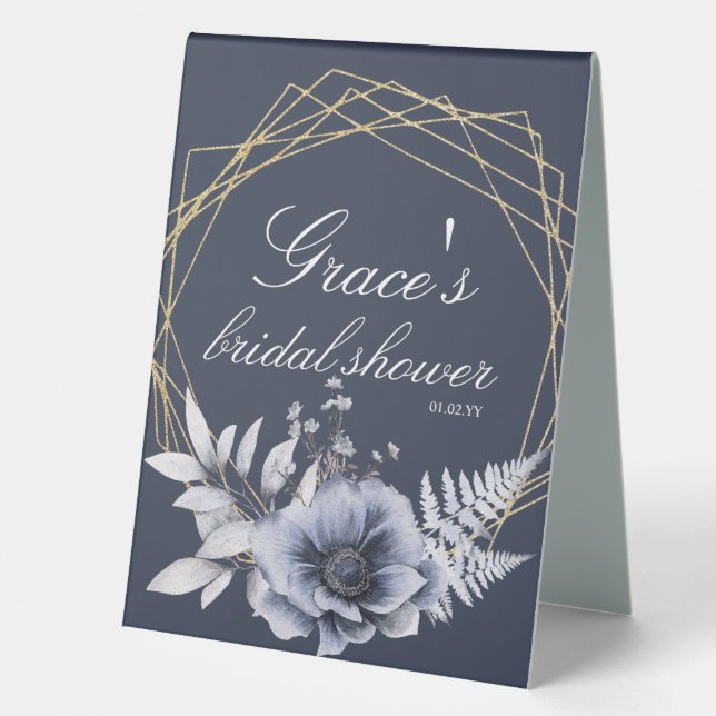 Elegant Script Floral Dusty Blue Bridal Shower   (Front)