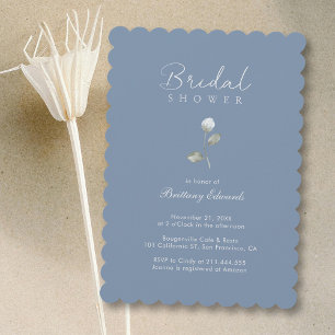 Elegant Script & Floral: Dusty Blue Bridal Shower Invitation